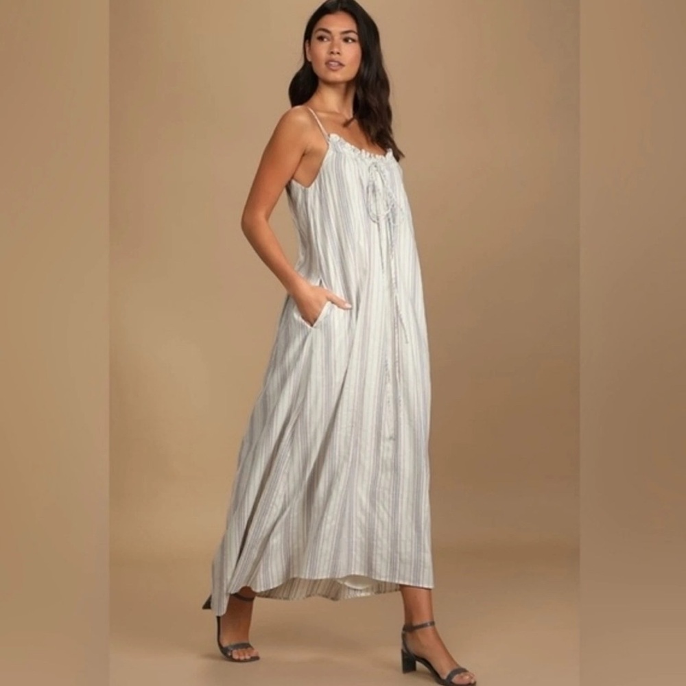 Lulu’s Summer Forest Ivory Multi Striped Maxi Dress